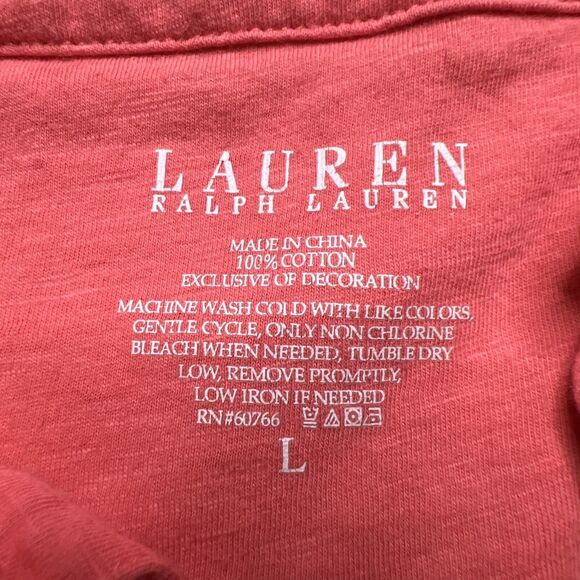Lauren Ralph Lauren Womens Cotton Knit Sleep Shirt Large Coral Roll Tab Sleeve - Picture 3 of 8